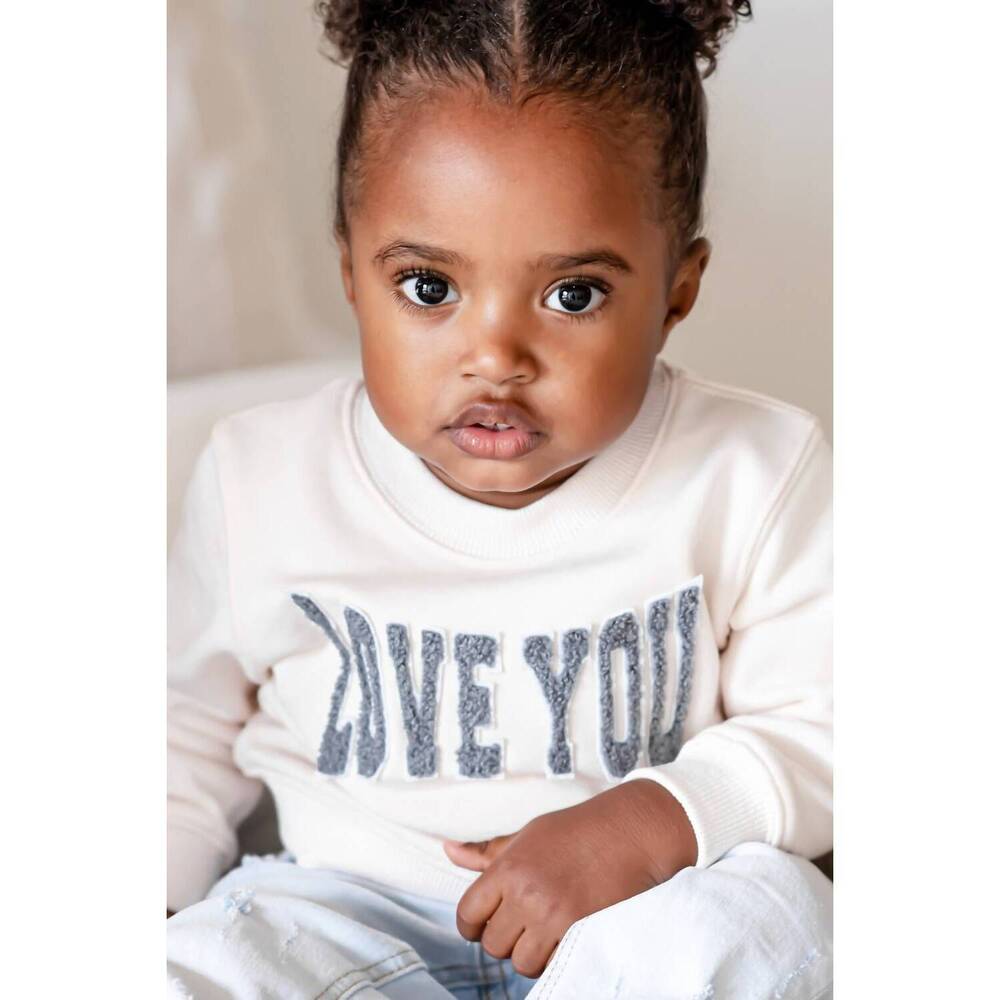 NEW LELALO kid's love you crew neck sweatshirt in white